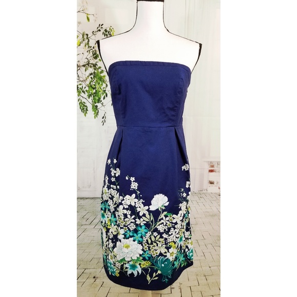 Blue floral Old Navy strapless midi dress size 10 - Picture 1 of 7